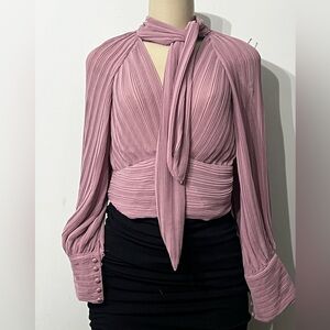 Zara Dusty Pink Tie-Neck Blouse